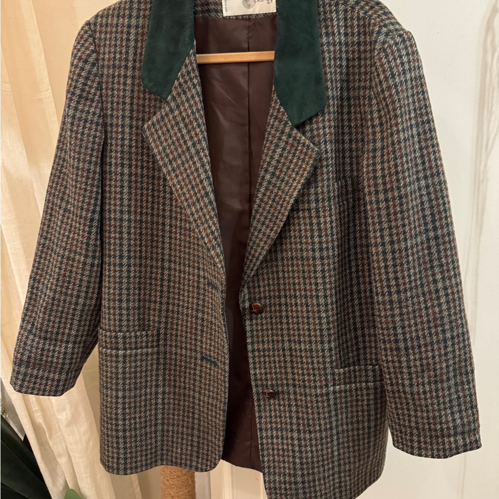 Plaid Blazer with Green Collar